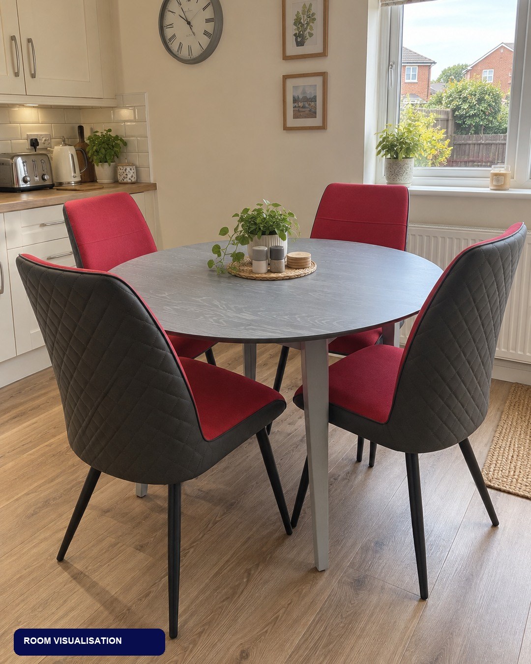 Round Warrington Dining Set with 4 Red Chairs