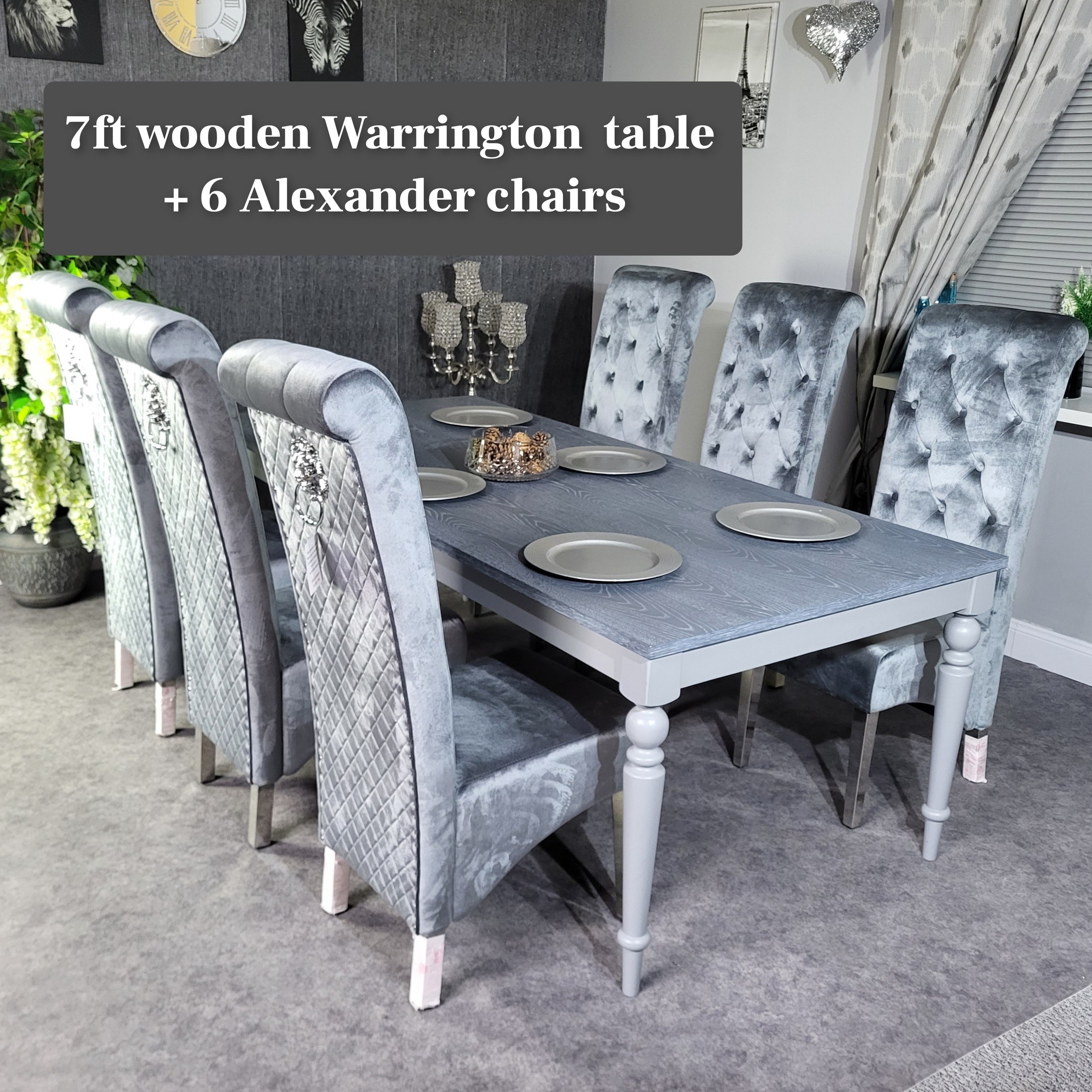 Warrington 7ft Grey Dining Set with 6 Alexander Chairs