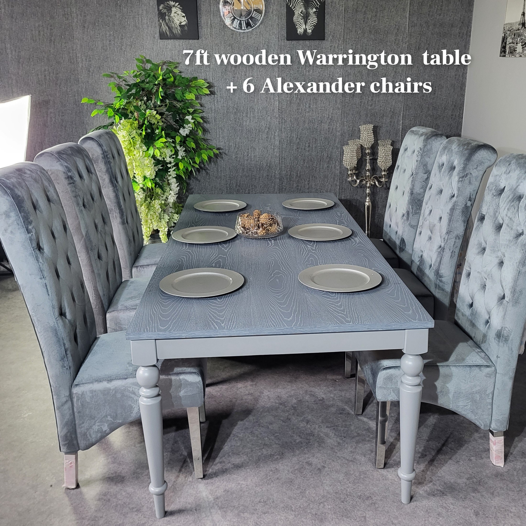 Warrington 7ft Grey Dining Set with 6 Alexander Chairs