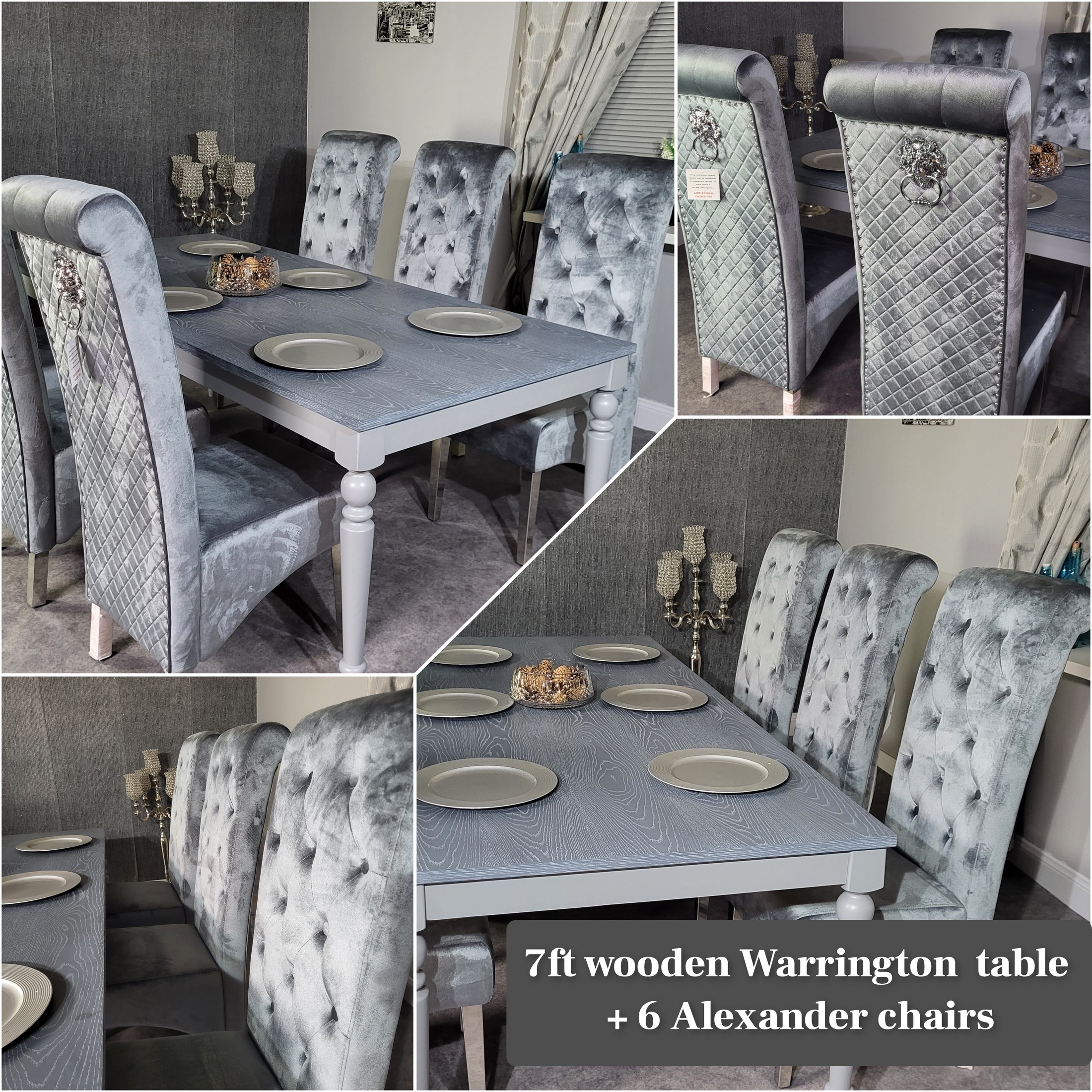 Warrington 7ft Grey Dining Set with 6 Alexander Chairs