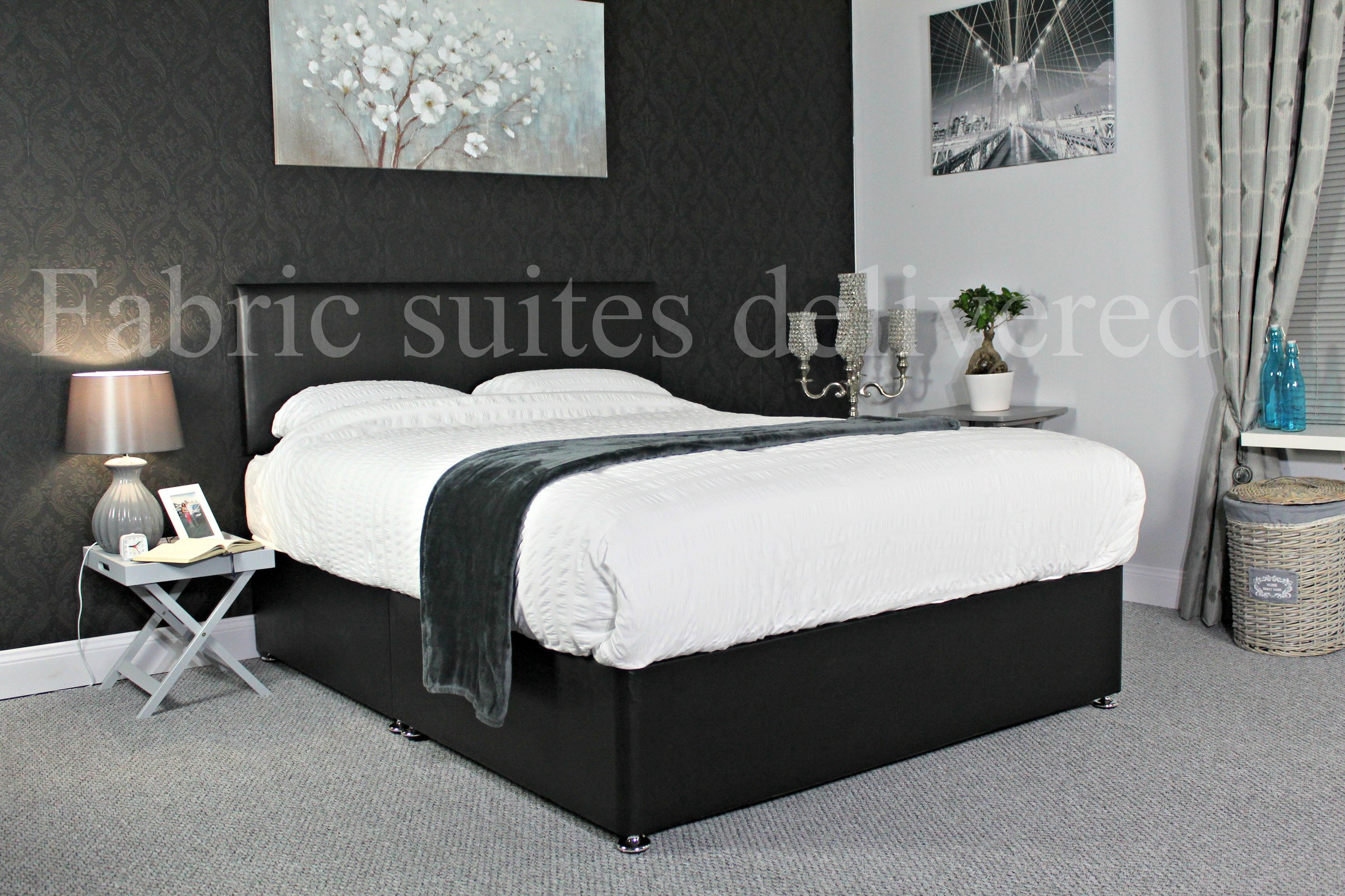 Strong Split Divan Bed — Black Leather — made to order