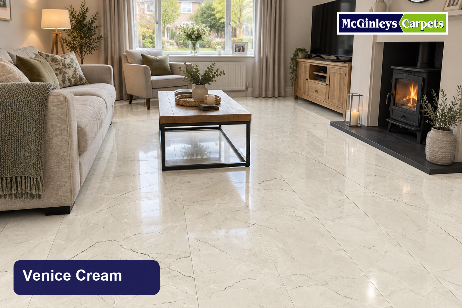 Venice Cream — 8mm Tile-Effect Laminate — Aqualine XPT 8WP