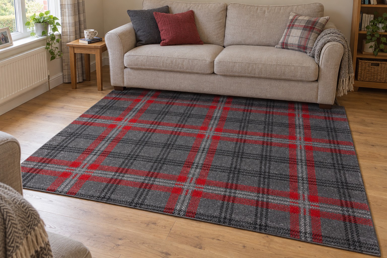 Braemar tartan rug in a comfortable living room