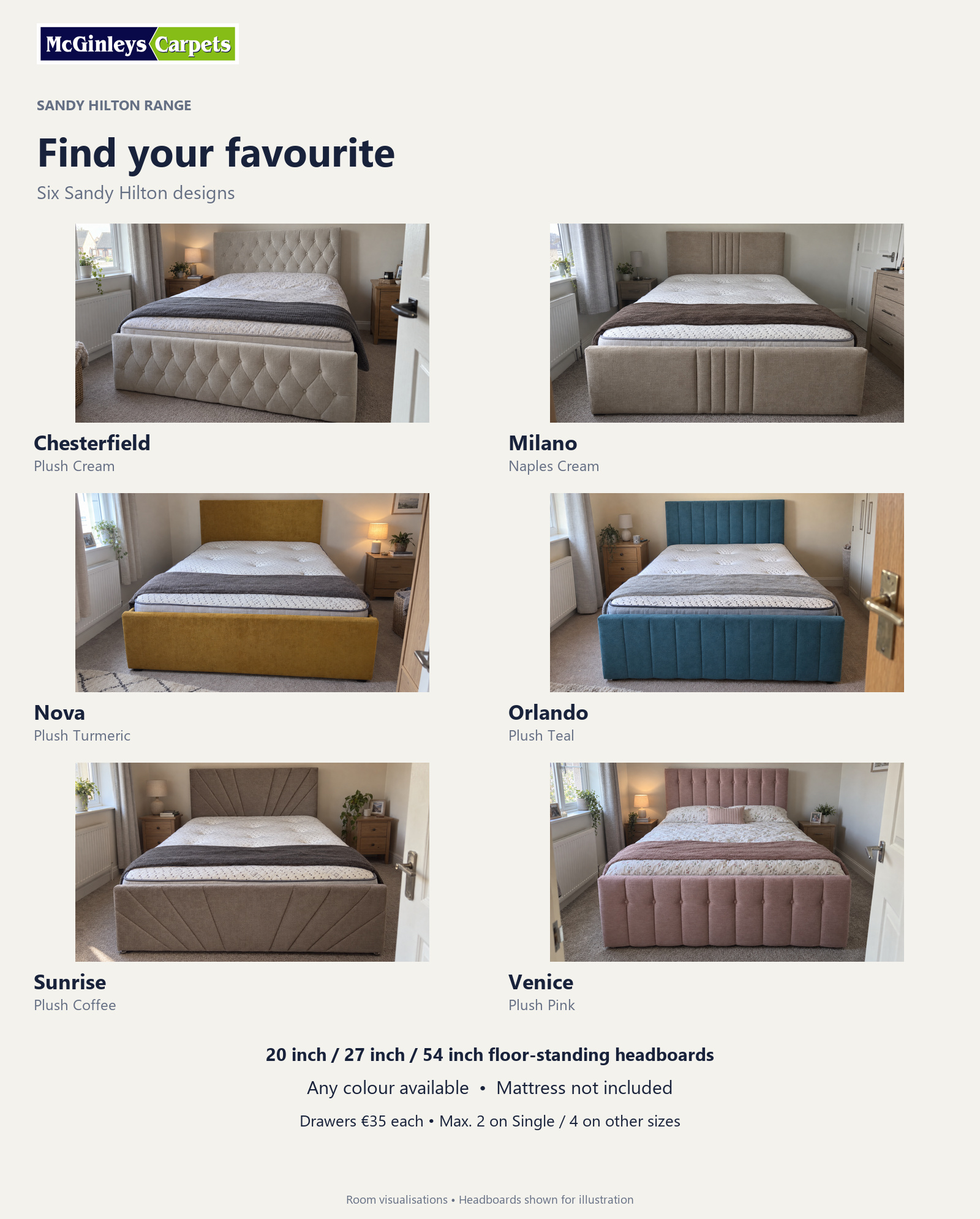 Sandy Hilton Chesterfield, Milano, Nova, Orlando, Sunrise and Venice model overview