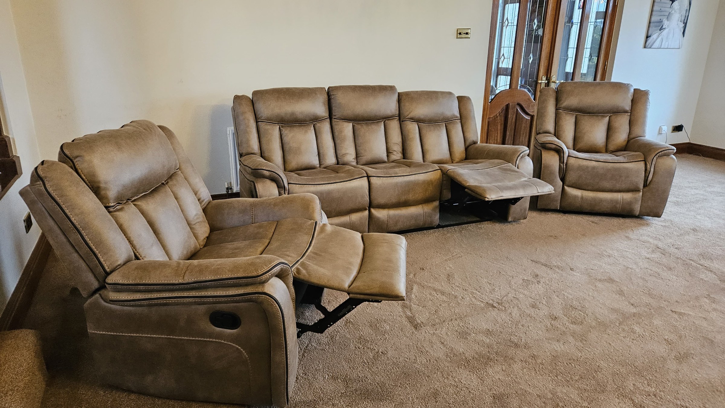 Arizona Suede-Effect Reclining Sofa — sand