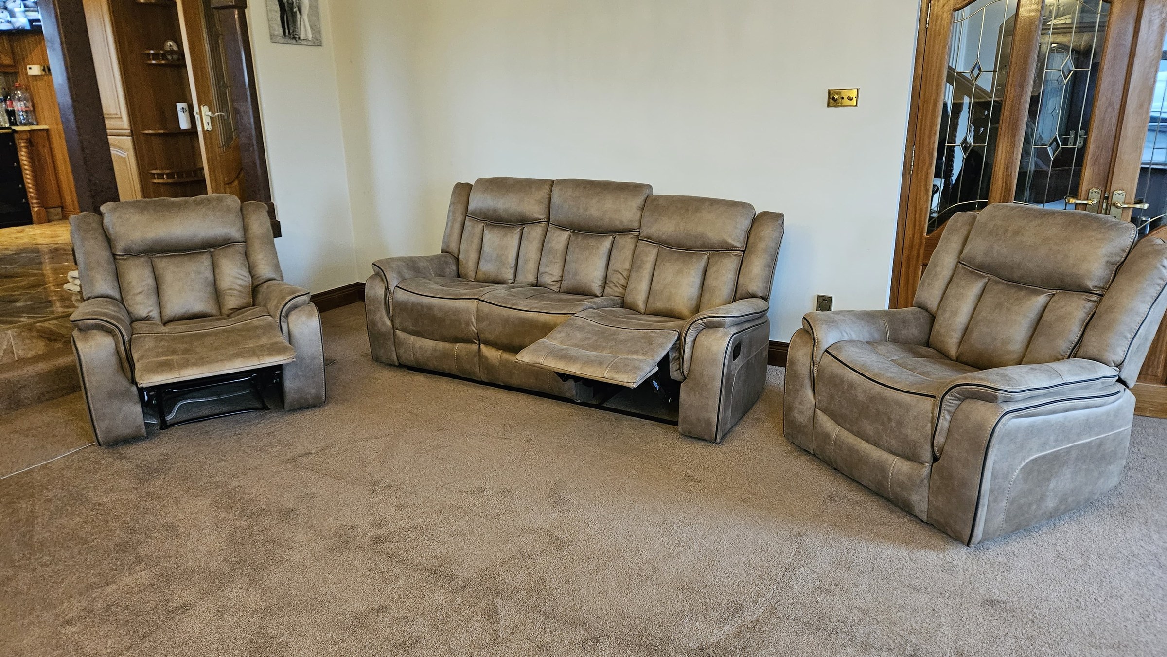 Arizona Suede-Effect Reclining Sofa — sand