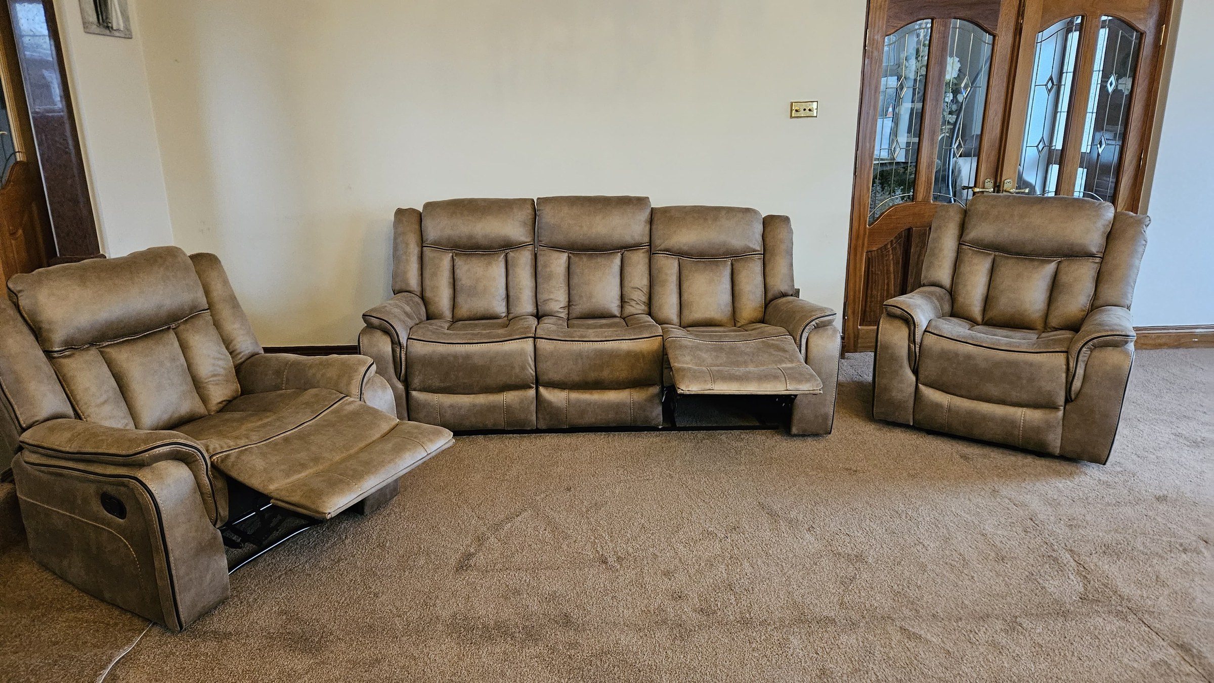 Arizona Suede-Effect Reclining Sofa — sand
