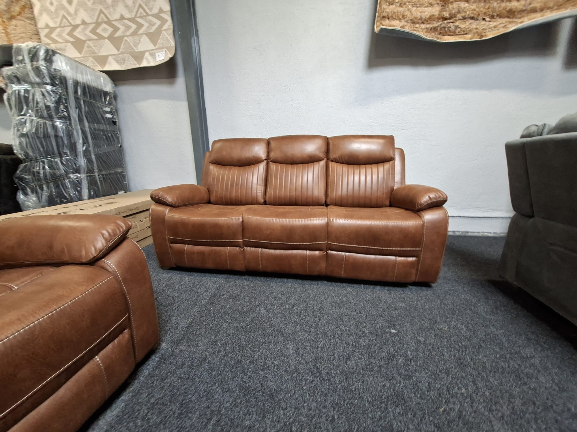 Stockton Fully Reclining Sofa Suite — tan