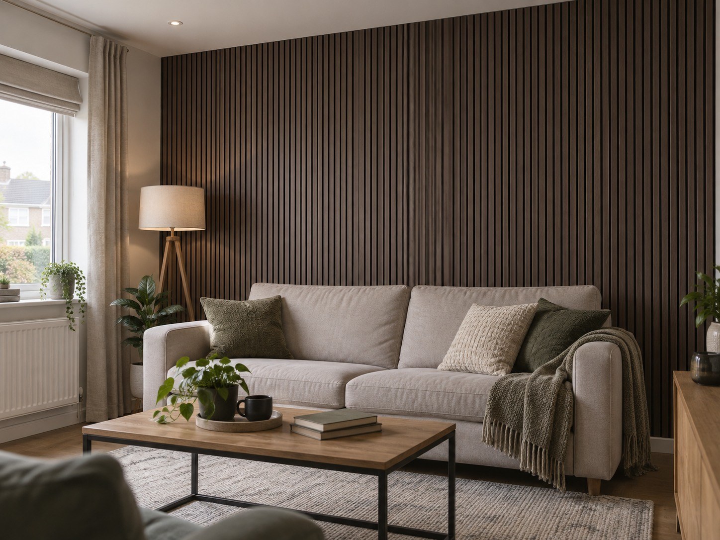 Slatted Acoustic Wall Panel — walnut