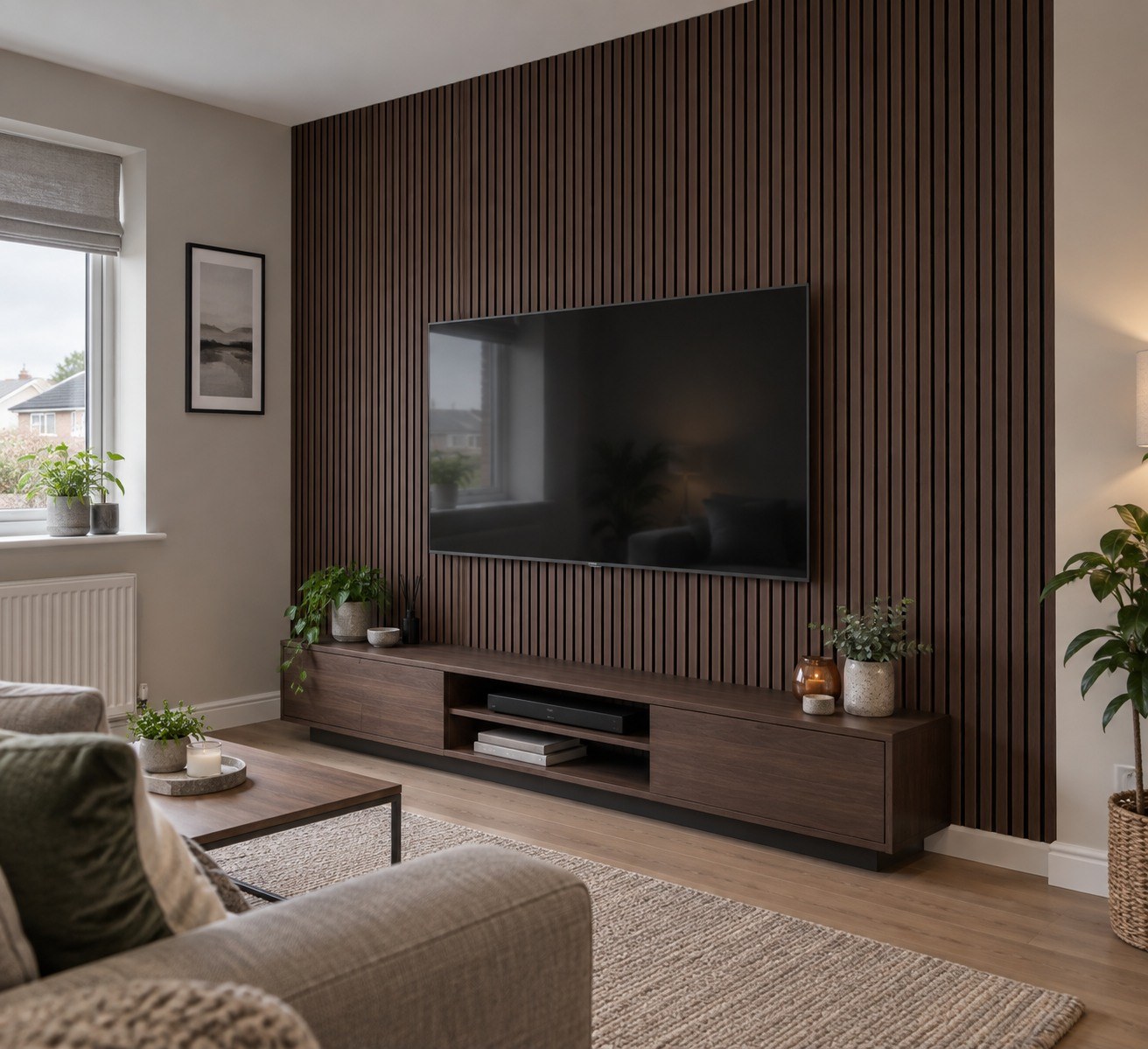 Slatted Acoustic Wall Panel — walnut